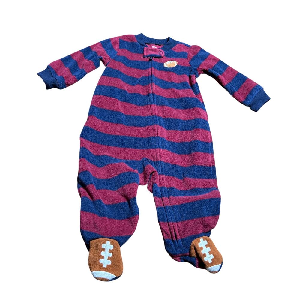 Carters baby boys red and navy blue fleece footed sleeper with football design